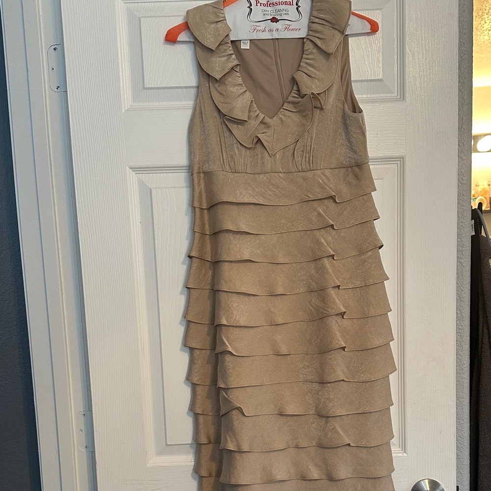 London Times Beige Ruffled Mini Dress
